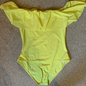 Topshop ruffle off the shoulder swimsuit